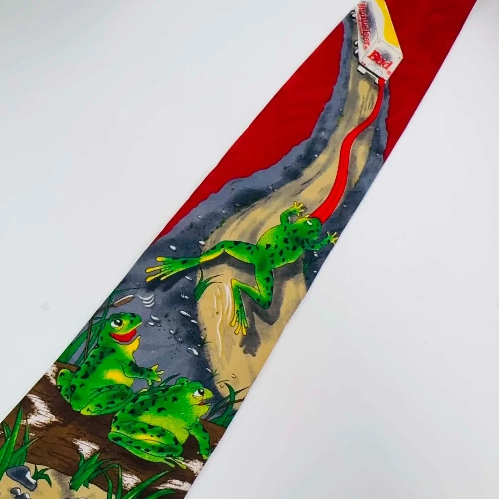 Vintage 1996 Budweiser Frogs Novelty Silk Necktie Genuine Collection Ribbit Beer
